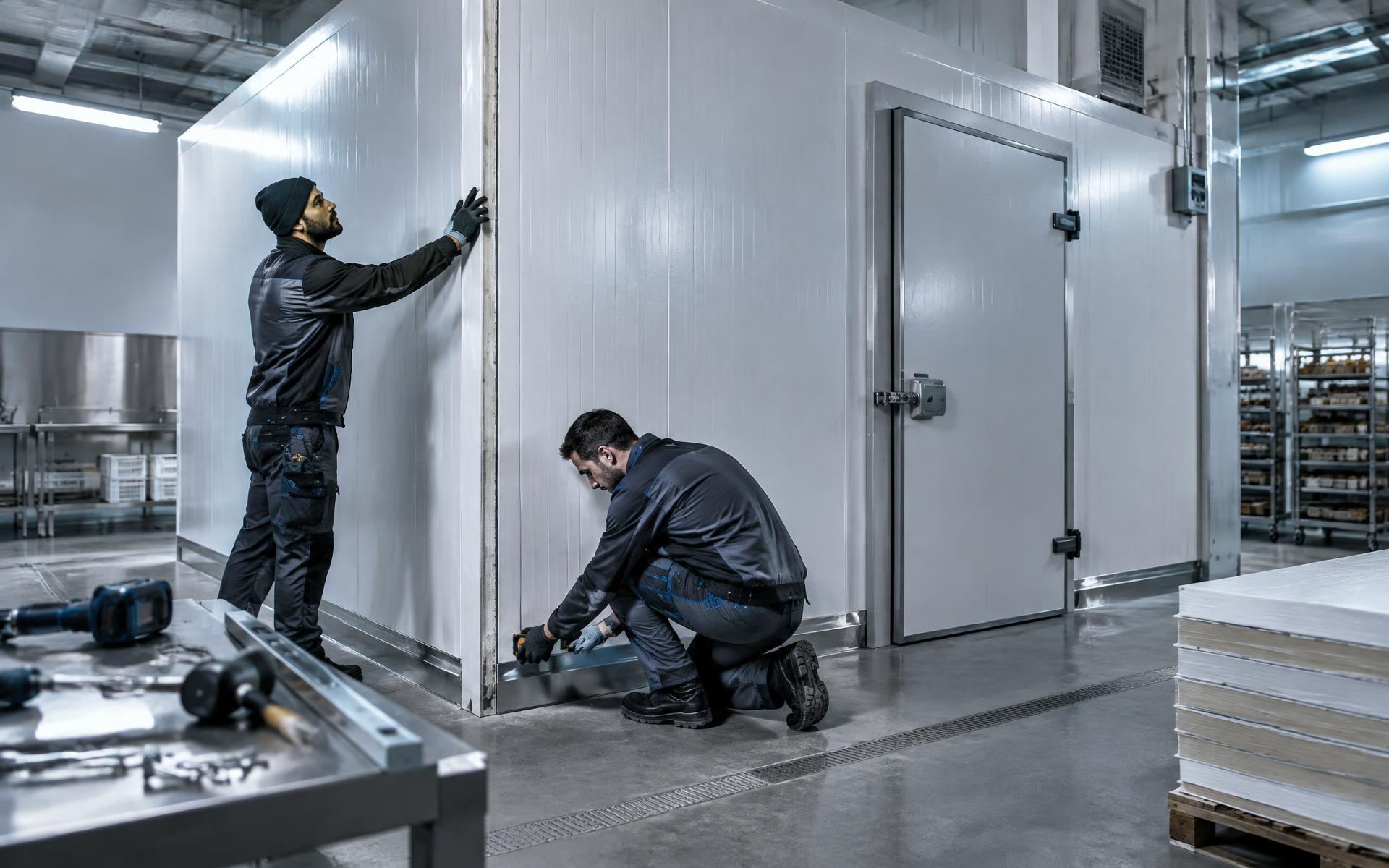 Montagem técnica de uma câmara frigorífica comercial